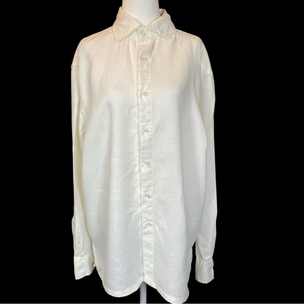 Island Importer Shirt Men’s Large Ivory Linen Button Up Coastal Resort Beach